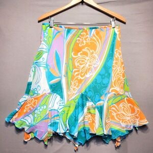 Worth W Tropical Ruffle Skirt Women 12 Chiffon Lined Resort Mermaid Flare Cruise